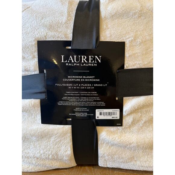 Lauren Ralph Lauren Micromink Blanket Full Queen Cream Ultra Soft Plush NEW - Picture 6 of 6